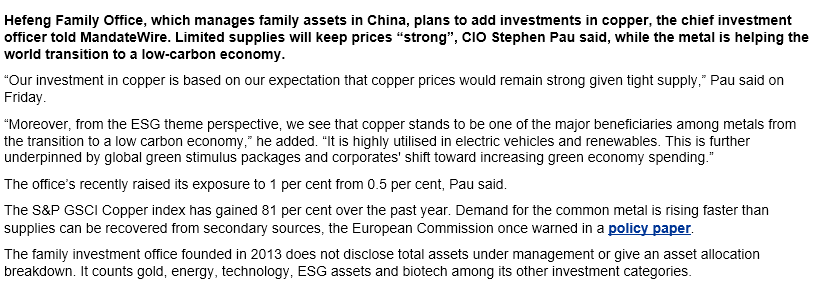 英国《金融时报》专访:和丰家族办公室看好铜投资 英国《金融时报》专访:和丰家族办公室看好铜投资